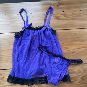 Vintage Y2K Victoria's Secret Purple and Black Babydoll‎ Set